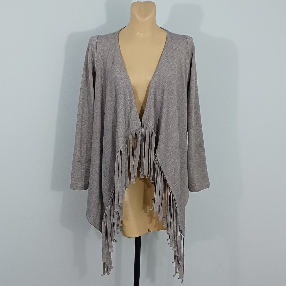 New Lucy Love Gray Fringe Boho Sweatshirt Cardigan fits Woman S forever 21